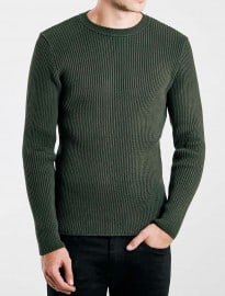 Topman Khaki 2x2 Rib Crew Neck Jumper