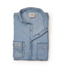 He By Mango Slim-fit Light Wash Denim Shirt