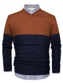 He By Mango Two-tone Cashmere Cotton-blend Sweater