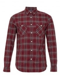 Topman Burgundy Checked Long Sleeve Shirt