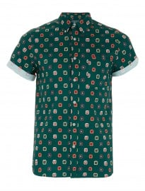 Topman Green Badge Print Short Sleeve Shirt