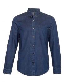 Topman Indigo Button Down Long Sleeve Denim Shirt