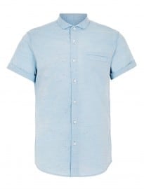 Topman Blue Multicoloured Fleck Short Sleeve Smart Shirt