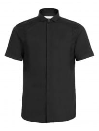 Topman Black Mesh Panel Short Sleeve Smart Shirt