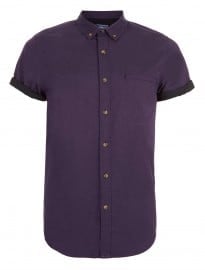 Topman Purple Contrast Short Sleeve Oxford Shirt