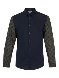 Topman Navy Contrast Scale Print Long Sleeve Smart Shirt