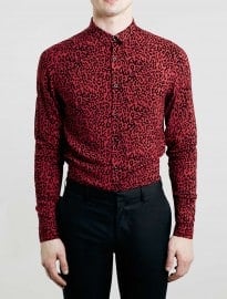 Topman Red Leopard Print Long Sleeve Shirt