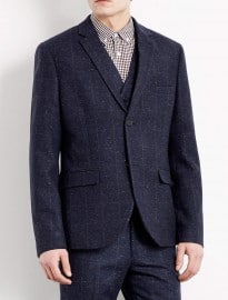 Topman Premium Navy Checked Tweed Suit Jacket
