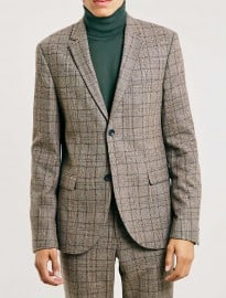 Topman Brown Check Skinny Suit Jacket