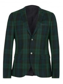 Topman Green And Navy Checked Skinny Suit Jacket