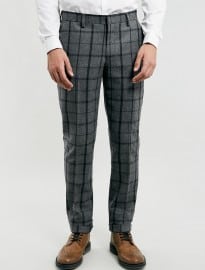 Topman Grey Window Pane Check Suit Trousers