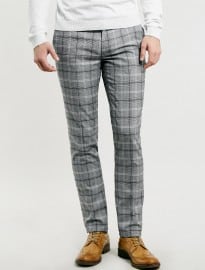 Topman Light Grey And Burgundy Check Suit Trousers