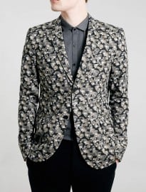 Topman Black Monochrome Floral Skinny Fit Blazer