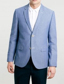 Topman Blue Textured Oxford Skinny Fit Blazer