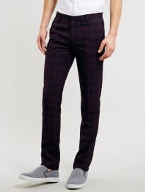 Topman Burgundy Check Skinny Trousers