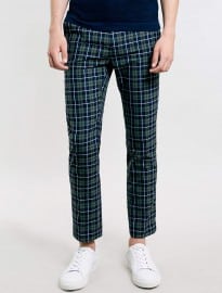 Topman Green Checked Cropped Trousers