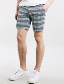 Topman White And Blue Check Mid Length Shorts