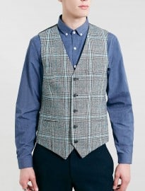 Topman Black And White Checked Waistcoat