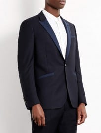 Topman Navy Jacquard Contrast Peak Skinny Suit Jacket
