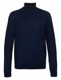 Topman Navy Merino Roll Neck Jumper