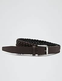 Reiss Gaston Lattice Weave Belt Mid Brown