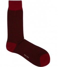 Reiss Eisenstein Check Socks Burgundy