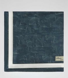 Reiss Clyne Washed Sea Print Silk Pocket Square Denim