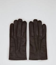 Reiss Thorman Leather Gloves Dark Brown