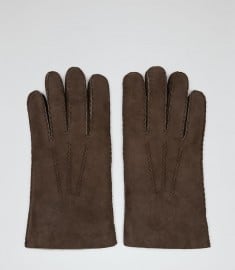 Reiss Edward Sheepskin Gloves Dark Brown