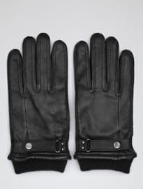 Reiss Penfold Leather Cuffed Gloves Black