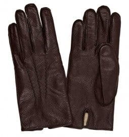 Reiss Tumble Textured Leather Gloves Chocolate
