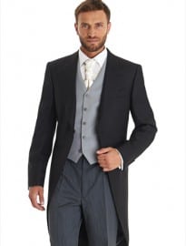 Moss Bros Regular Fit Fine Herringbone Morningwear Coat Black