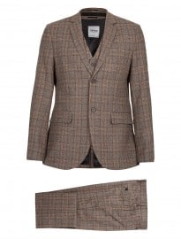 Topman Premium Brown Checked Tweed Three Piece Suit