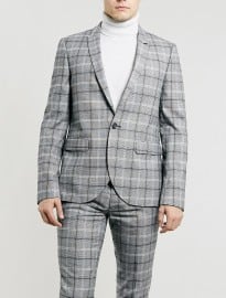 Topman Light Grey And Burgundy Check Suit