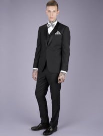 Topman Black Textured Tux Three Piece Suit