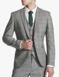Burton 3 Piece Montague Burton Slim Fit Grey Check Wool Suit
