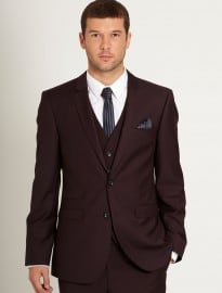 Burton Burgundy Slim Fit Suit With Waistcoat