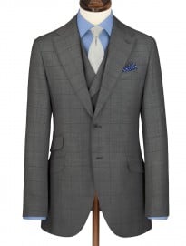 Grey Windowpane Italian Wool Cashmere Slim Fot Luxury Suit