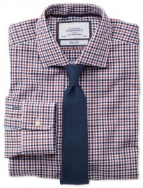 Red And Blue Twill Check Business Casual Semi Cutaway Slim Fit Shirt
