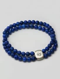 Double Strand Beaded Wrist Bracelet Silver & Round Lapis