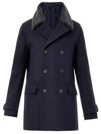 Gieves & Hawkes Shearling-collar Wool Pea Coat 210035