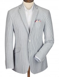 Blue Stripe Italian Seersucker Slim Fit Jacket