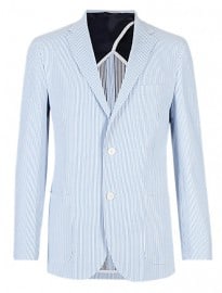 M&s Collection Luxury Pure Cotton Tailored Fit 2 Button Seersucker Striped Jacket