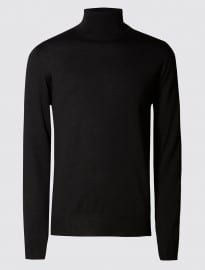 Autograph Merino Wool Rich Slim Fit Polo Neck Jumper With Silk