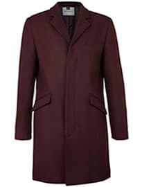Topman Burgundy Wool Blend Overcoat