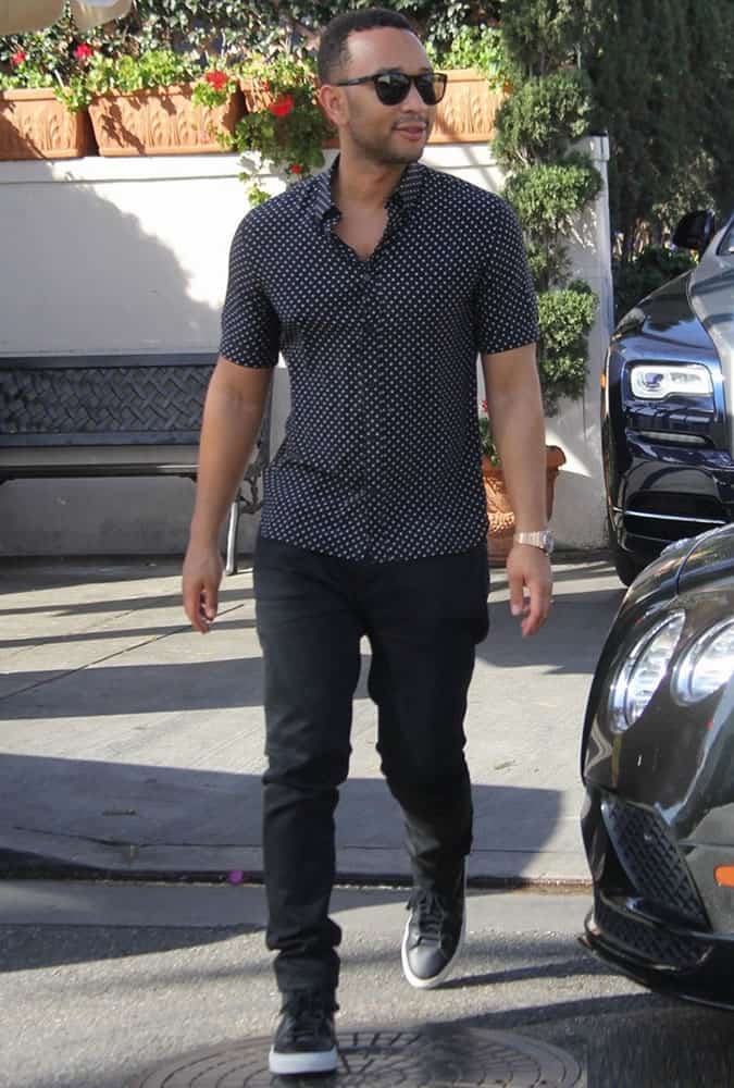 John Legend Wearing A Polka Dot Shirt And Sunglasses