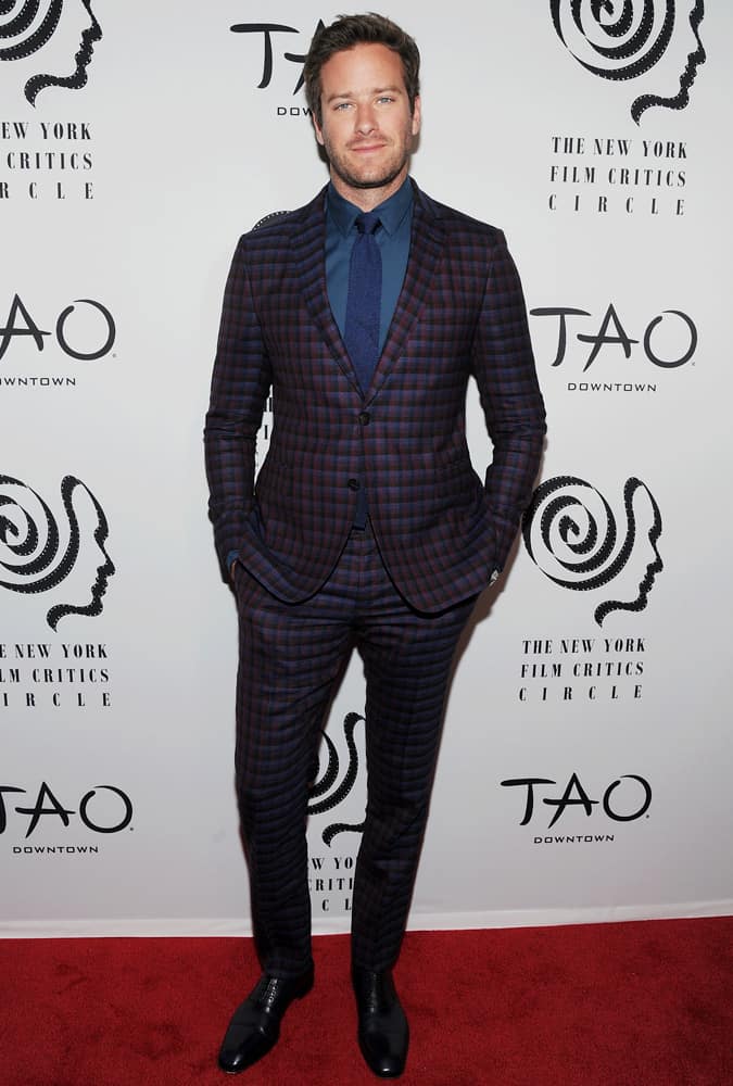 Armie Hammer Dressed In A Burgundy Check Suit