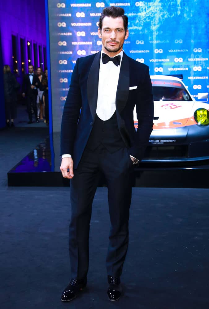 David Gandy wearing a blue dinner suit