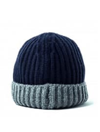 Berg & Berg Navy Grey Ribbed Lambswool Beanie