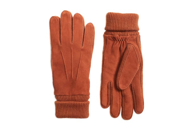 Brooks Brothers Deerskin Suede Knit-Trimmed Gloves